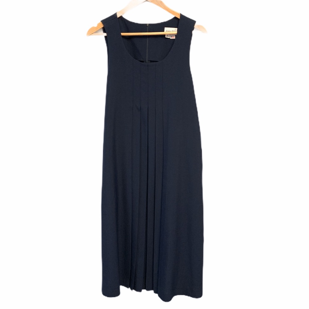 Vintage Maternity Dress Navy Blue Adjustable Waist - Picture 1 of 8